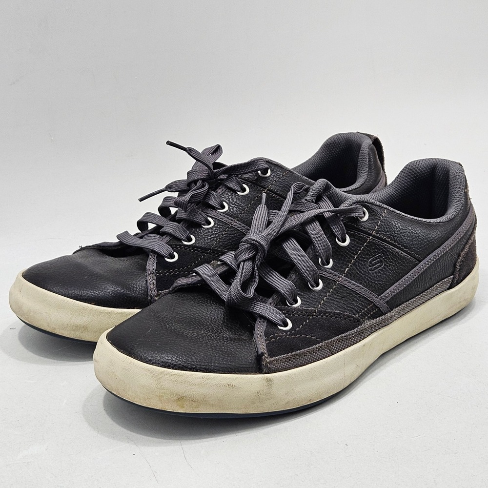 Skechers 62885 Sneaker Mens 11 Charcoal Leather Casual Walking Comfort Shoes